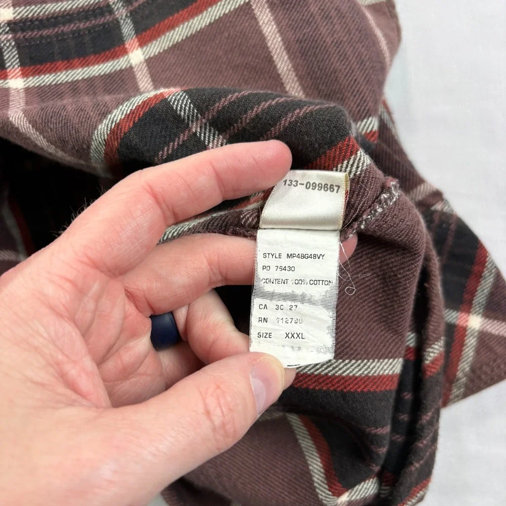 True Religion Flannel Shirt Mens 3XL Brown Plaid Western Pearl‎ Snap Up Pockets